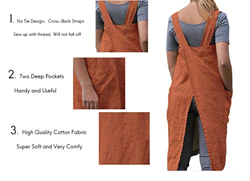 Women's Pinafore Square Apron Baking Cooking Gardening Works Cross Back Cotton