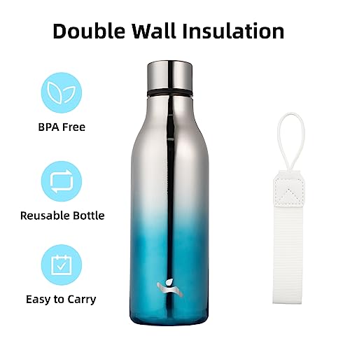 18 oz Insulated Stainless Steel Metal Water Bottle with Strap