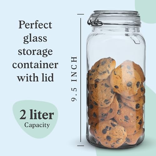 Set of 3 Glass Mason Jar 64 Ounces with Airtight Lid Large Jars With Stainless Steel Bail And Trigger Clamps (3 Count)