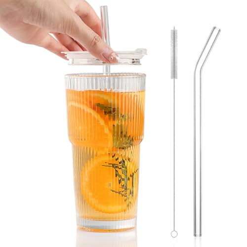 20oz Iced Coffee Cups with Lids and Straws (4 Count)