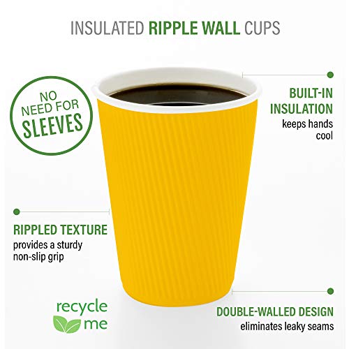 Ripple Wall Coffee Cups 500 Count 12 Ounce Insulated Yellow Paper Cups