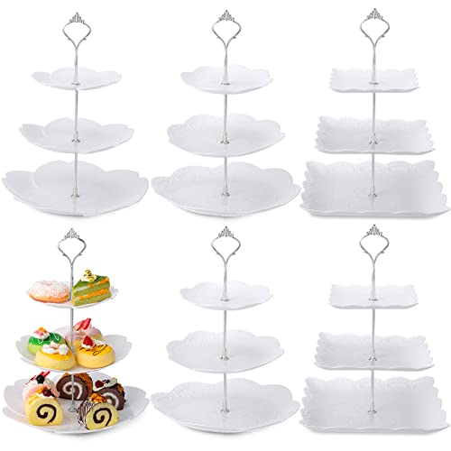 6 Pack 3 Tiered Serving Tray White Plastic Dessert Tower (6 Count)