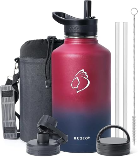 64 oz Water Bottle Insulated with Straw & 3 lid and Carrying Pouch