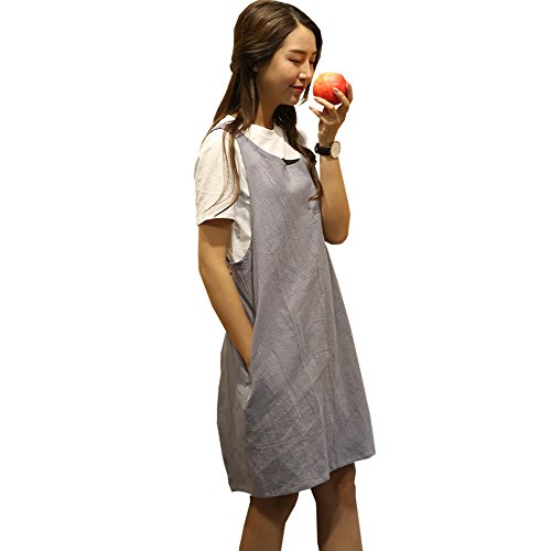 Soft Cotton Linen Apron Solid Color Halter Cross Bandage Aprons Japanese Style X Shape Double Pockets Kitchen Cooking Clothes Gift for Women Chef Housewarming
