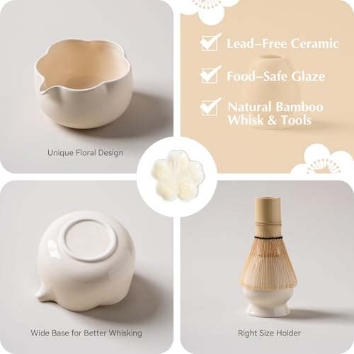 Matcha Set 8Pcs Floral Ceramic Matcha Kit with Matcha Whisk