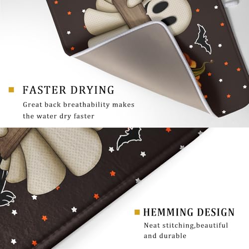 18"x24" Halloween Dish Drying Mat Spooky Pumpkin Ghost Black Cat Bats Kitchen Drainer Mats Holiday Gothic Reversible Microfiber Dish Drying Pad Large Size for Countertop Tabletop Decor