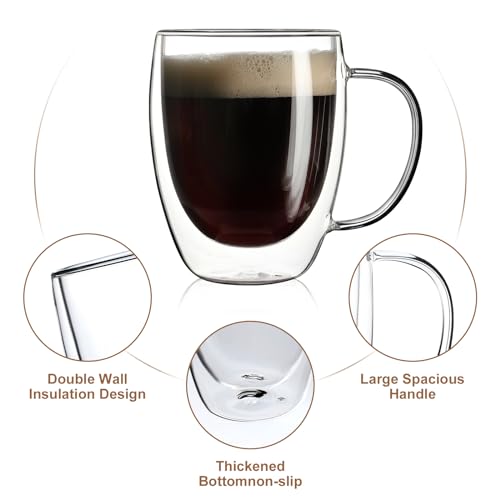 2 Pack Double Walled Glass Coffee Mugs with Handles (2 Count)