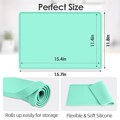 Silicone Coffee Maker Mat with Lip for Countertops 15.7''x11.8'' Mint Green