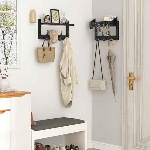 29" Coat Rack Wall Mount with Shelf & 11 Hooks