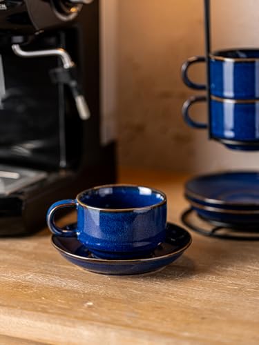 6oz Cappuccino Cups Set of 4 with Saucers Metal Rack (9.99 Count)