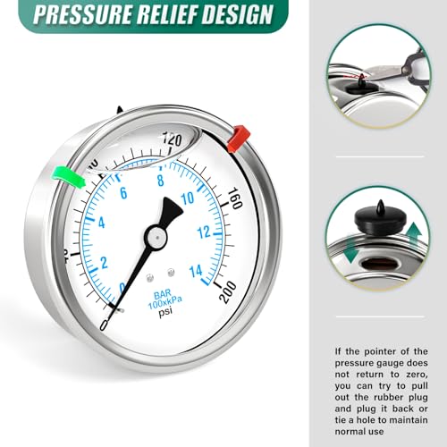 0 200PSI Stainless Steel Liquid Filled Pressure Gauge
