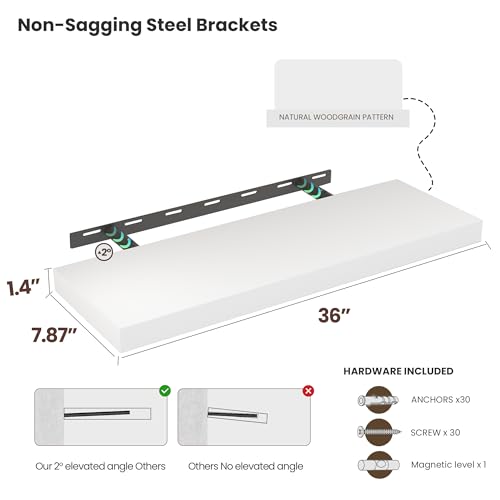 Wooden Floating Shelves for Wall 36” x 8”x 1.4” (2 Count)