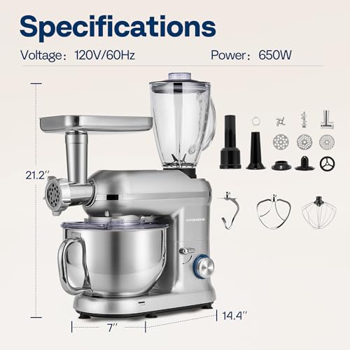 3-in-1 Stand Mixer, 6-Quart Tilt-Head Mixer, 10 Speeds, Silver