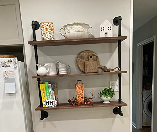 Industrial Pipe Wall Shelves Pipe Shelving with Real Wood Plank 36 Inches