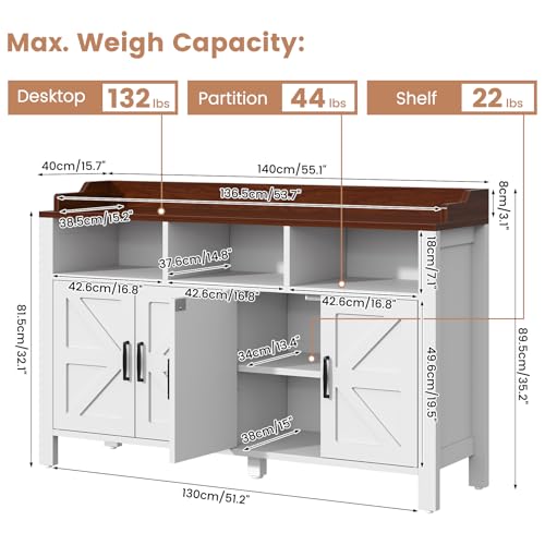 Buffet Cabinet with Storage Farmhouse with 4 Doors and 3 Open Compartments