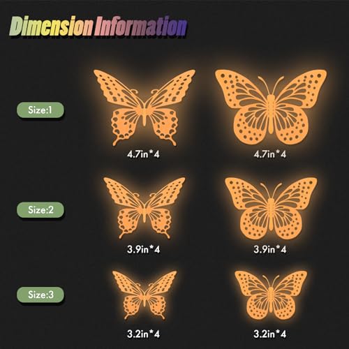 Glow in The Dark 3D Butterfly 24 Pcs Orange Butterfly Stickers (24 Count)