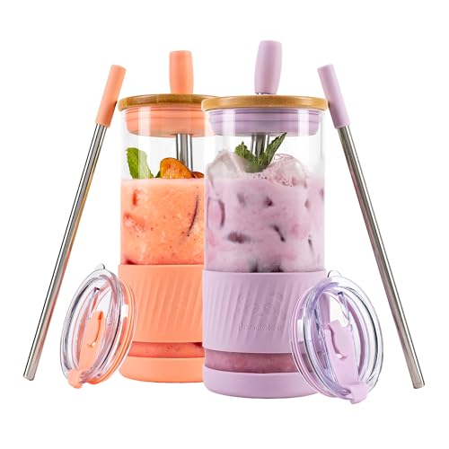 Glass Cups With Lids and Straws
