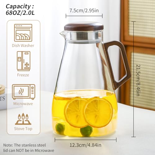 2L Glass Pitcher with Lid and Spout