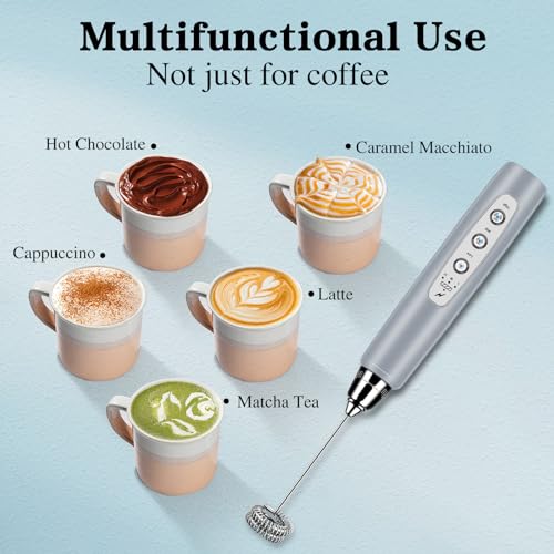 Milk Frother Wand Rechargeable Handheld Whisk Coffee 3 Speed Adjustable