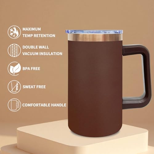 22oz Insulated Coffee Mug Bulk with Handle and Lid Brown (4 Count)