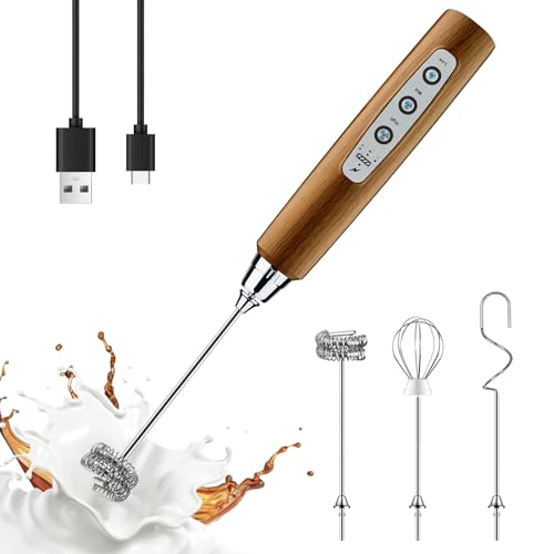 Wood Grain Handheld Milk Frother Wand for Coffee