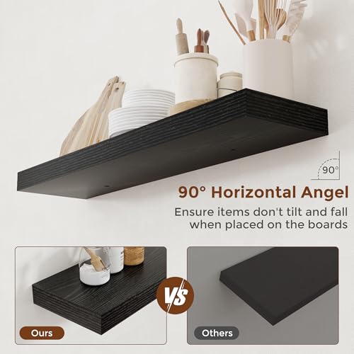 36 Inch Floating Shelves for Wall 8 Inch Deep Black Shelves Set of 2 (2 Count)