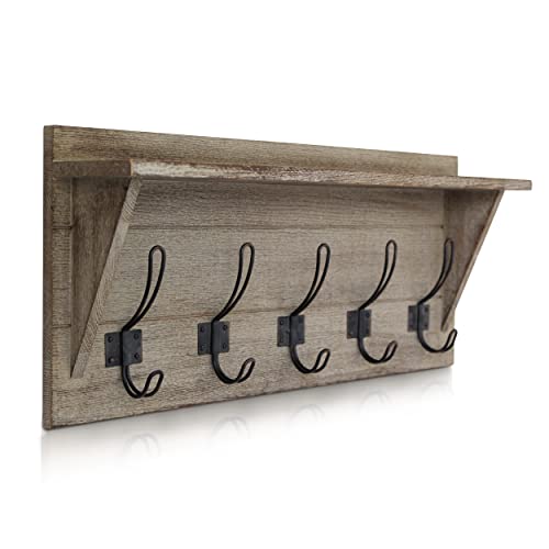Rustic Wall Mounted Coat Rack with Shelf