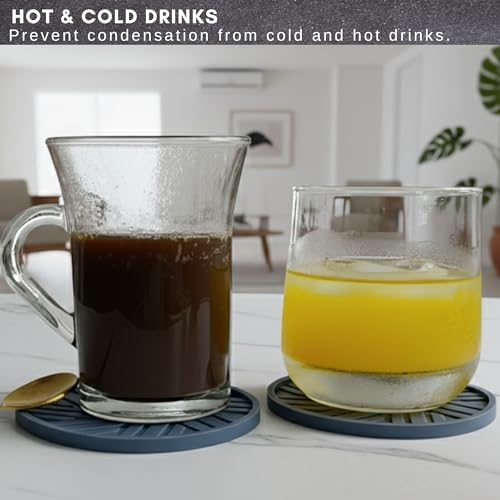 Silicone Coasters Set of 6 & Gold Holder with smart Modern Groove Patterns