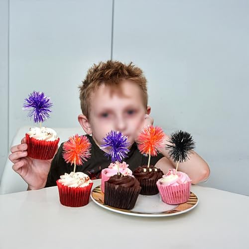 30Pcs Foil Firework Cupcake Toppers Sparkle Tinsel Cake Toppers Tinsel Drink Cake Decoration Cocktail Picks for Halloween Birthday Wedding Graduation Party Supplies Purple Black Orange (30 Count)