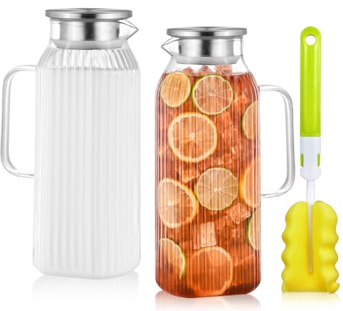 68oz Glass Pitcher with Lid and Handle for Fridge (2 Count)