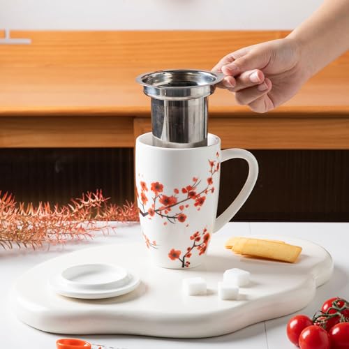 Sweejar Porcelain Tea Mug with Infuser and Lid