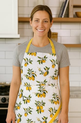 Cotton Aprons for Women with Pockets Adjustable Strap and Waist Ties Washable Printed Aprons for Baking