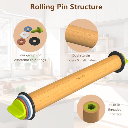Rolling Pin with 4 Thickness Rings