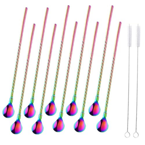 10 pcs Metal Straw Spoons with 2 Cleaning Brushes