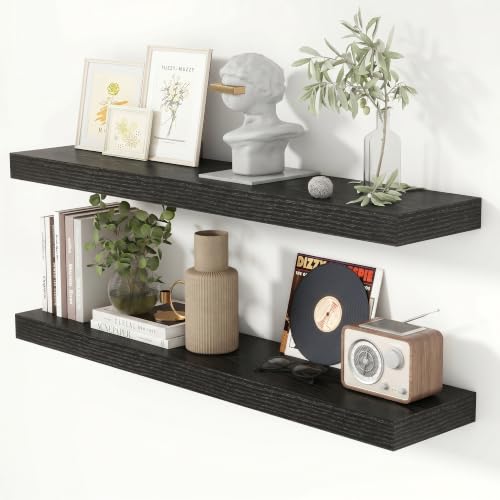 40 Inch Floating Shelves for Wall 8 Inch Deep Black Shelves Set of 2