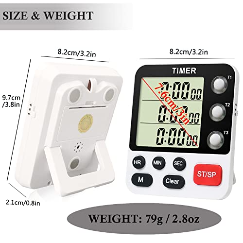 Digital 3 Channels Kitchen Cooking Multiple Timer with Large LCD Count Up Down Stopwatch ON Off Switch Timer for Teaching Reading 3
