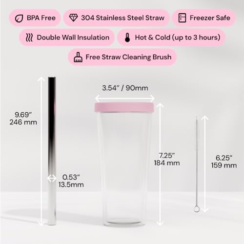 Reusable Boba Cup and Straw Boba Tea Cup Bubble Tea Cup Reusable Iced Coffee Cup Cold Coffee Cup Smoothie Cup with Lid and Straw Smoothie Cup to go Smoothie Tumbler 17 oz