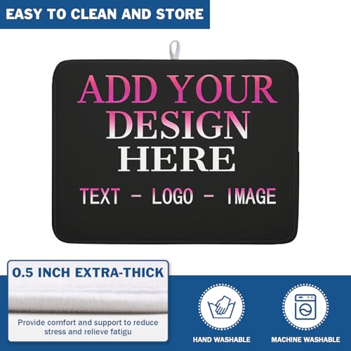 Custom Personalized Dish Drying Mat 18x24 Inch Customized Drying Mats with Picture Text for Kitchen Counter Custom Image Microfiber Absorbent Dishes Pad for Travel Festivals Family Memories Home Decor