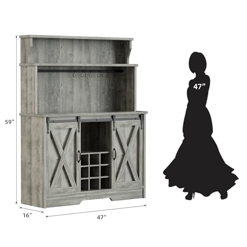 Farmhouse Coffee Bar Cabinet with 3 Tier Storage Hutch