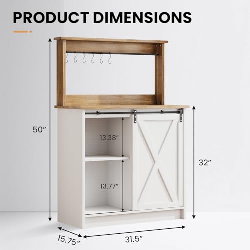 Farmhouse Coffee Bar Cabinet with Sliding Barn Door