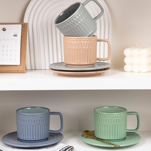 8oz Cappuccino Cups with Saucers Set of 4 (4 Count)