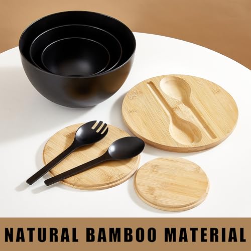 Large Salad Bowls with Bamboo Lids Set of 3