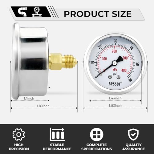 0 60 Psi Glycerin Liquid Filled Low Pressure Gauge