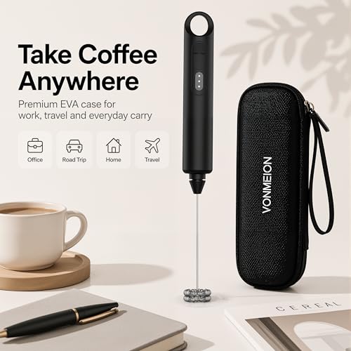 Rechargeable Milk Frother Handheld 3 Speed Coffee Foamer [3 Whisk] Electric Drink Mixer for Latte