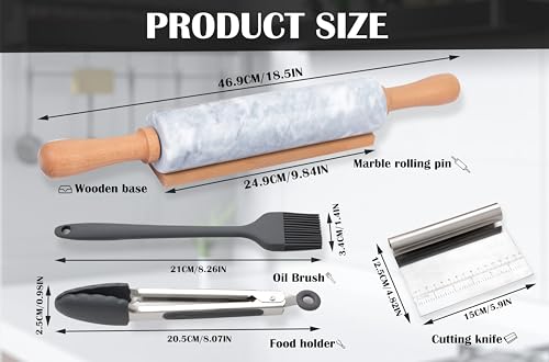 Marble Rolling Pin Set with Silicone Pastry Mat