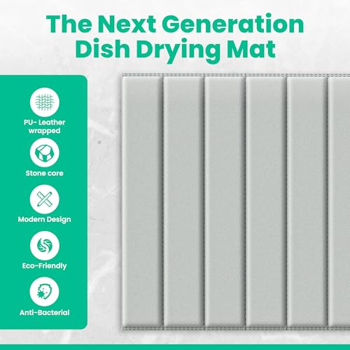 25" x 15" PU Leather Wrapped Large Stone Dish Drying Mat for Kitchen Counter Sink