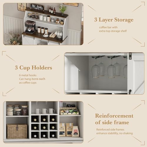 47 Inch Farmhouse Coffee Bar Cabinet with 3