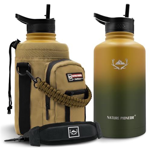 64 oz Insulated Water Bottle with Carrier Bag & 3 Lids