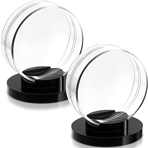 2 Pieces Hockey Puck Display Case Acrylic Clear Puck Holder with Shell Base Hockey Display Stand Autographed Souvenir Memorabilia for Enthusiasts Collection