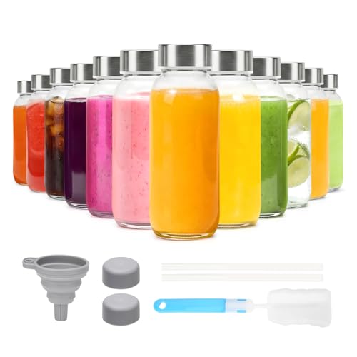 Glass Juice Bottles with Lid 12 oz